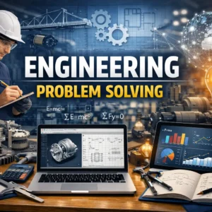 Professional course banner for Engineering Problem Solving with tools, CAD models, and equations