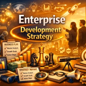 Educational course image for Enterprise Development Strategy with business growth and innovation visuals