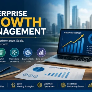 Educational banner for Enterprise Growth Management course featuring business growth visuals