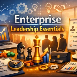 Educational course image for Enterprise Leadership Essentials with leadership and strategy visuals