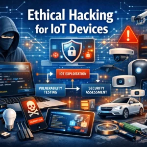 Professional Ethical Hacking for IoT Devices course image with cybersecurity and IoT visuals