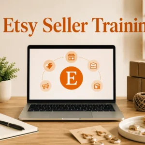 High-quality Etsy Seller Training banner with marketplace and craft visuals