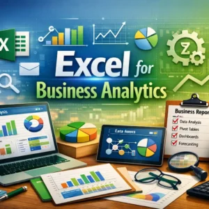 Professional Excel for Business Analytics course image with spreadsheets and charts