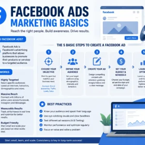 High-quality educational banner for Facebook Ads Marketing Basics course visuals