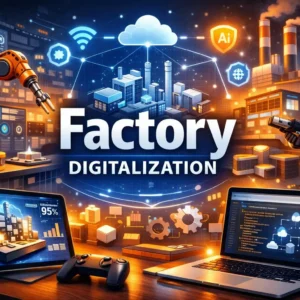 Professional Factory Digitalization course image with smart manufacturing and automation visuals