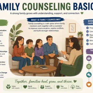 Professional Family Counseling Basics course image with family and counseling visuals