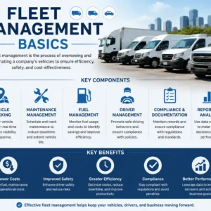Professional Fleet Management Basics course image with vehicles and logistics visuals