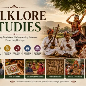 Professional Folklore Studies course image with cultural and storytelling visuals