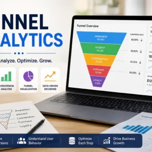 Professional Funnel Analytics course image with conversion funnel and data visuals