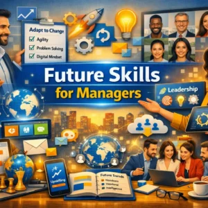 Professional future skills for managers course design with modern workplace visuals