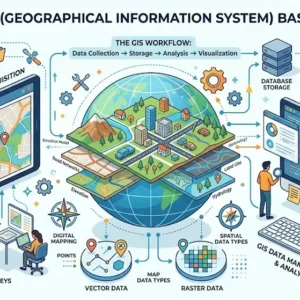 Professional GIS Basics course image with maps, data layers, and spatial analysis visuals