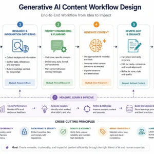 Professional Generative AI Content Workflow Design course image with automation and creative visuals