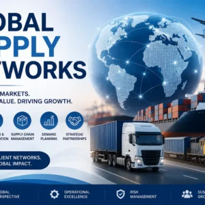 Professional Global Supply Networks course image showing global logistics, supply chain operations, and international transportation networks.