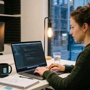 Modern educational banner for Go Programming Fundamentals course with coding visuals