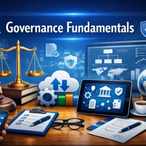 Professional Governance Fundamentals course image with law and compliance visuals