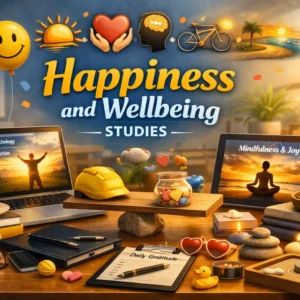 Professional happiness and wellbeing studies course design with joyful visuals