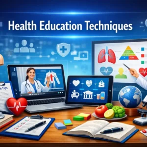 Professional Health Education Techniques course image with medical and teaching visuals