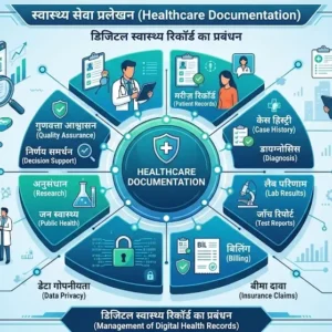 Educational course image for Healthcare Documentation with medical records and compliance visuals