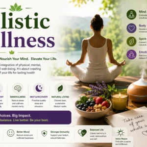 Educational banner for Holistic Wellness course with mind-body-spirit visuals