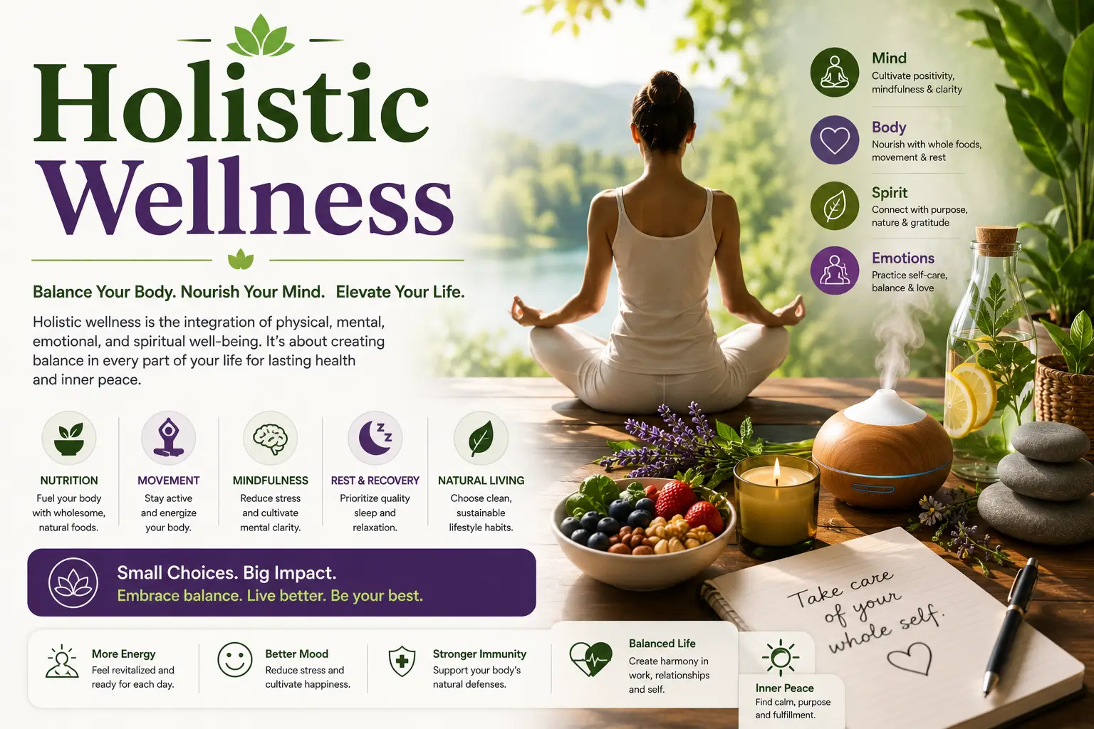 Educational banner for Holistic Wellness course with mind-body-spirit visuals