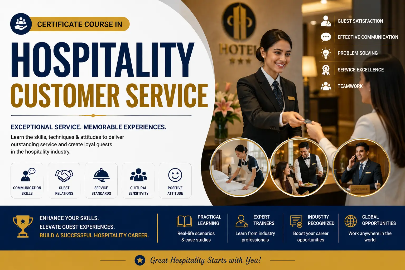 Professional Hospitality Customer Service course image with hotel and guest visuals