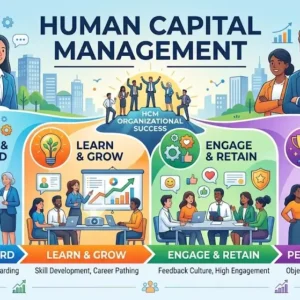 Human Capital Management course banner showing professionals collaborating on workforce planning and employee engagement.