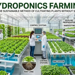 Educational banner for Hydroponics Farming course with modern agriculture visuals