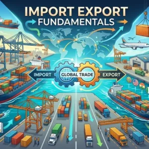 Professional import export fundamentals course design with global trade and logistics visuals