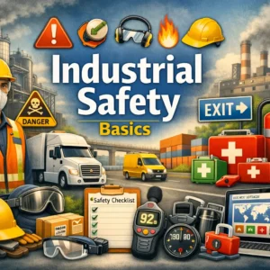 Professional industrial safety basics course design with PPE and workplace safety visuals