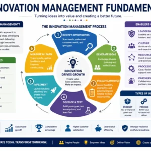 Professional innovation management fundamentals course design with creative and strategic visuals