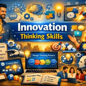 Professional innovation thinking skills course design with creative and futuristic visuals