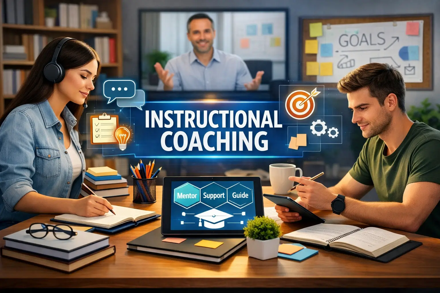 High-quality course image for Instructional Coaching showing modern learning and mentoring visuals