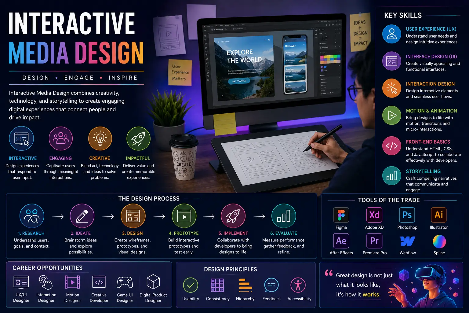 Professional Interactive Media Design course image with digital tools and visuals