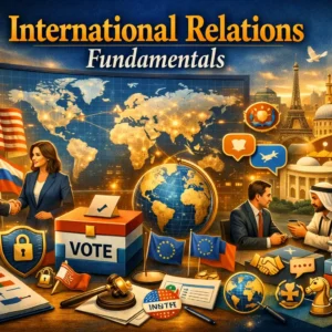 Professional course image for International Relations Fundamentals with global diplomacy visuals