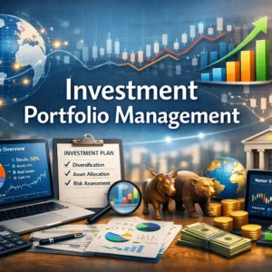 Educational course image for Investment Portfolio Management with investment and portfolio visuals