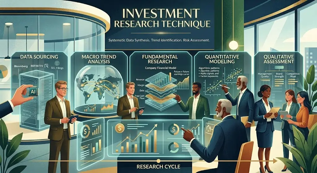 Investment Research Technique course image with finance and analytical visuals