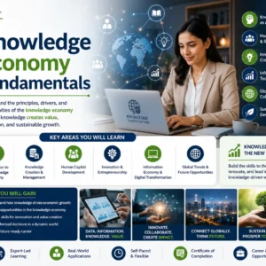 Educational course image for Knowledge Economy Fundamentals with knowledge and innovation visuals