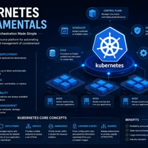 Modern educational banner for Kubernetes Fundamentals course with cloud visuals
