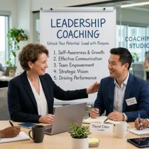 High-quality educational banner for Leadership Coaching course with modern design