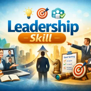Professional educational banner for Leadership Skill course with business and teamwork visuals