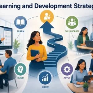 Learning and Development Strategy course banner showing professionals collaborating on training and skill development plans.