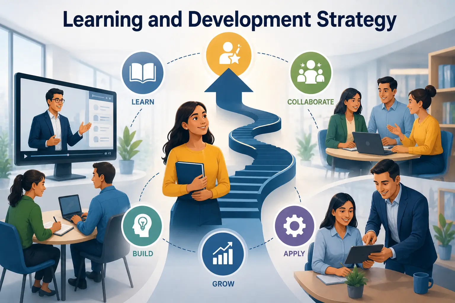 Learning and Development Strategy course banner showing professionals collaborating on training and skill development plans.