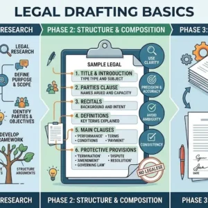 Professional Legal Drafting Basics course image with contracts and legal writing visuals