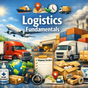 Professional logistics fundamentals course design with transport and shipping visuals