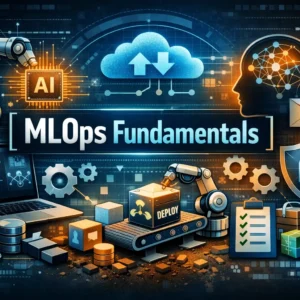 Educational banner for MLOps Fundamentals course with AI and automation visuals