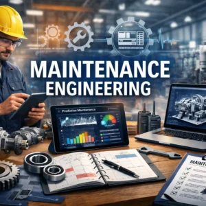 Educational banner for Maintenance Engineering course with industry tools and visuals