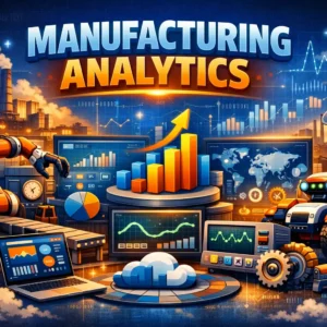 Professional course image for Manufacturing Analytics with factory data and analytics visuals