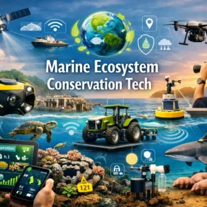 Marine Ecosystem Conservation Tech course image with ocean conservation and technology visuals