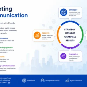 Educational banner for Marketing Communication course with branding and messaging visuals