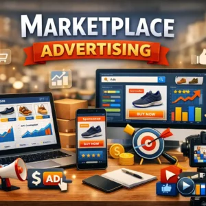High-quality Marketplace Advertising banner with e-commerce and digital advertising visuals